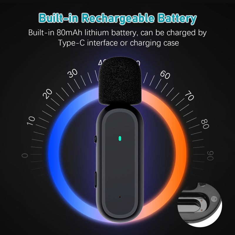Portable One-trigger-One Wireless Clip-on Microphone System for Type-C Android Phones Video Recording Mic 20M Transmission Range Built-in Battery with Charging Case for Vlog Live Streaming Interview - Image 4
