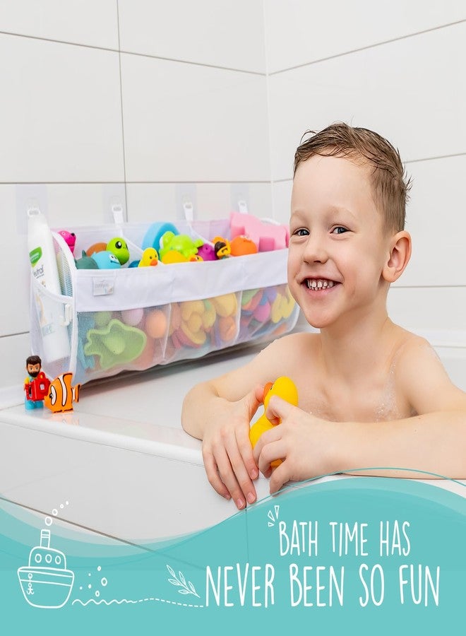 Comfylife Large Bath Toy Organizer - 3 Compartment Bath Toy Holder for Bathtub & Shower - Quick-Dry Mesh with 4 Strong Adhesive Hooks - Kids Toys Storage Net for Bathroom, shower & Tub - Image 3