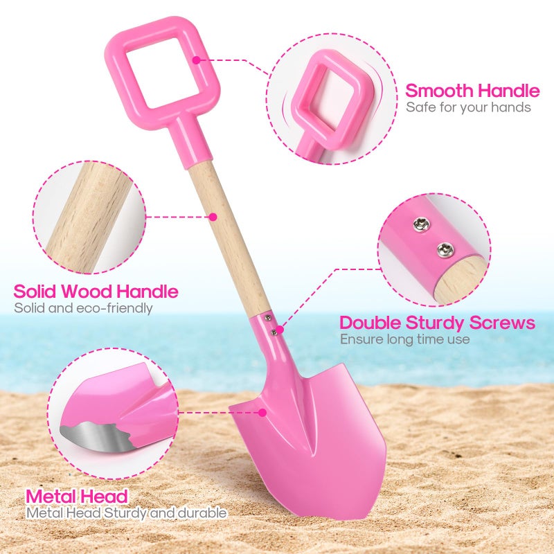 Dsmile 3Pcs Long Beach Shovels 16" Metal Kids Beach Spades Sand Shovels Toys with Wood Handle for Digging Shoveling Snow Sandbox Toys Set for Kids & Adults - Image 4