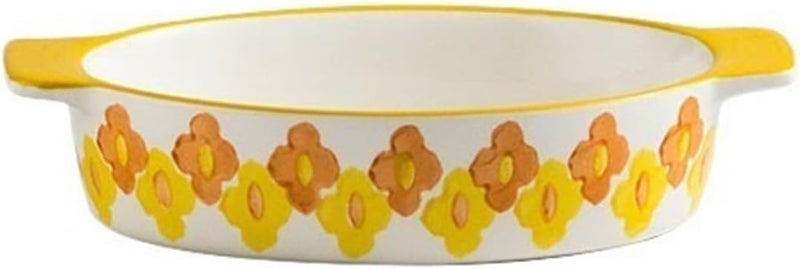 Baking Dish 420ML Oval Ceramic Baking Pan Cheese Baked Rice Pan Creative Spaghetti Plate Double Ears Oven Baking Vegetable Plate Oven Dish(Yellow) - Image 1
