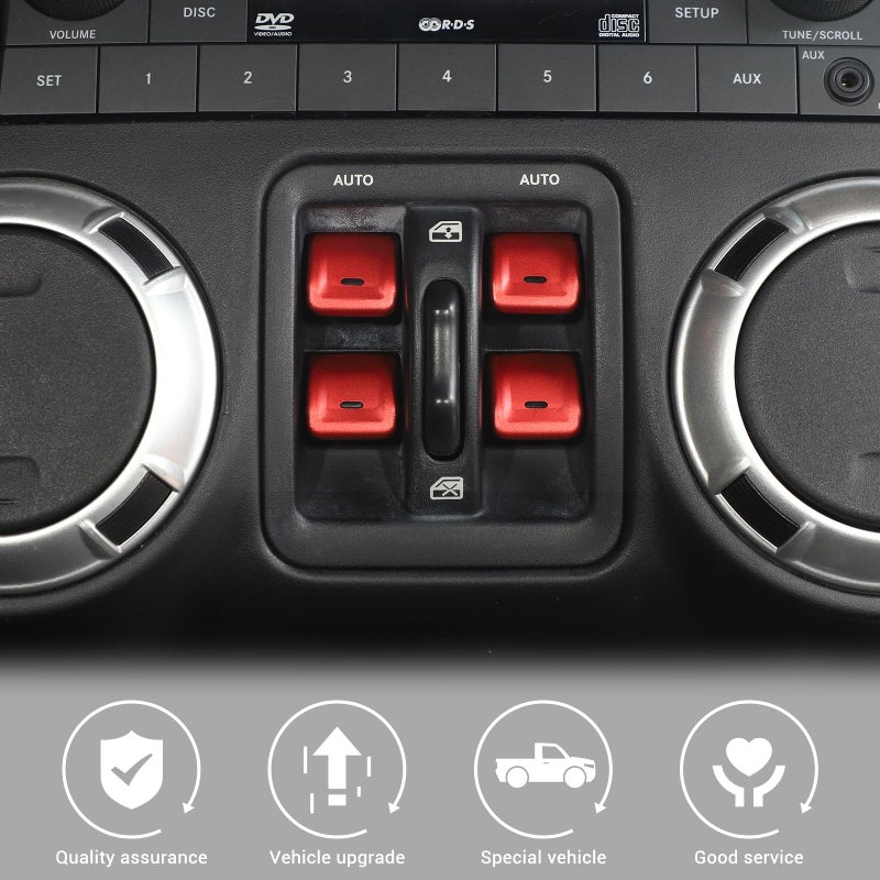 Jimen for JK Window Button Covers, 4PCS Center Console Window Switch Cover Interior Trim Kits Compatible with Jeep Wrangler JK & Unlimited 2012-2018, Aluminum Alloy (Red) - Image 4