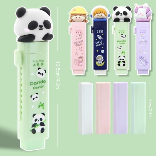 Invite Enterprise Cartoon Shaped Cute Erasers Push Pull Design Retractable Erasers Pastel Aesthetic Pencil Eraser Cute Rubber for Kids Students School Office Stationery (Brown + Baby Pink + Blue + Green)(Pack of 4) - Image 5