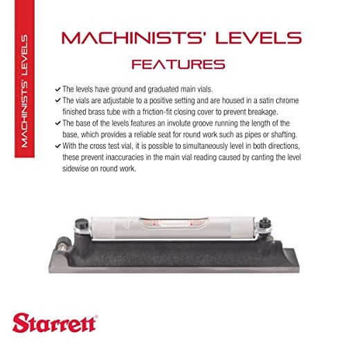 Starrett Machinists' Level with Ground and Graduated Main Vial - Ideal for Machine Shop and Tool Room Use - 8" Length, Cross Test Vial, Without Case - 98-8 - Image 2