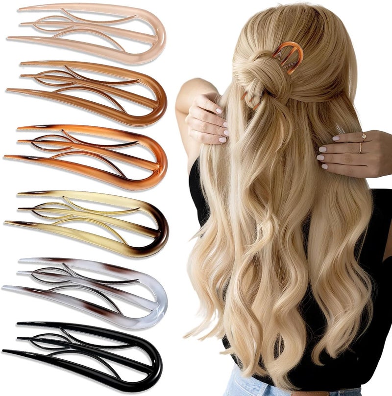 Tiefebene 6PCS French Hair Pins, U Shaped Hair Pins for Girls Women, Large Hair Styling Pins for Thin Thick Hair, Unique 3 Internal Teeth Hair Sticks, Hair Bun Chignon Hairstyle Accessories - Image 1