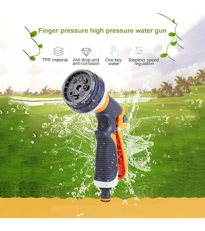 Orange Garden Spray Gun High Pressure Hose Nozzle Adjustable Spray Pattern Universal Thread - Image 2