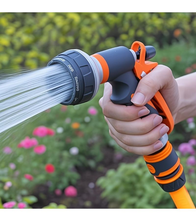 Orange Garden Spray Gun High Pressure Hose Nozzle Adjustable Spray Pattern Universal Thread - Image 1
