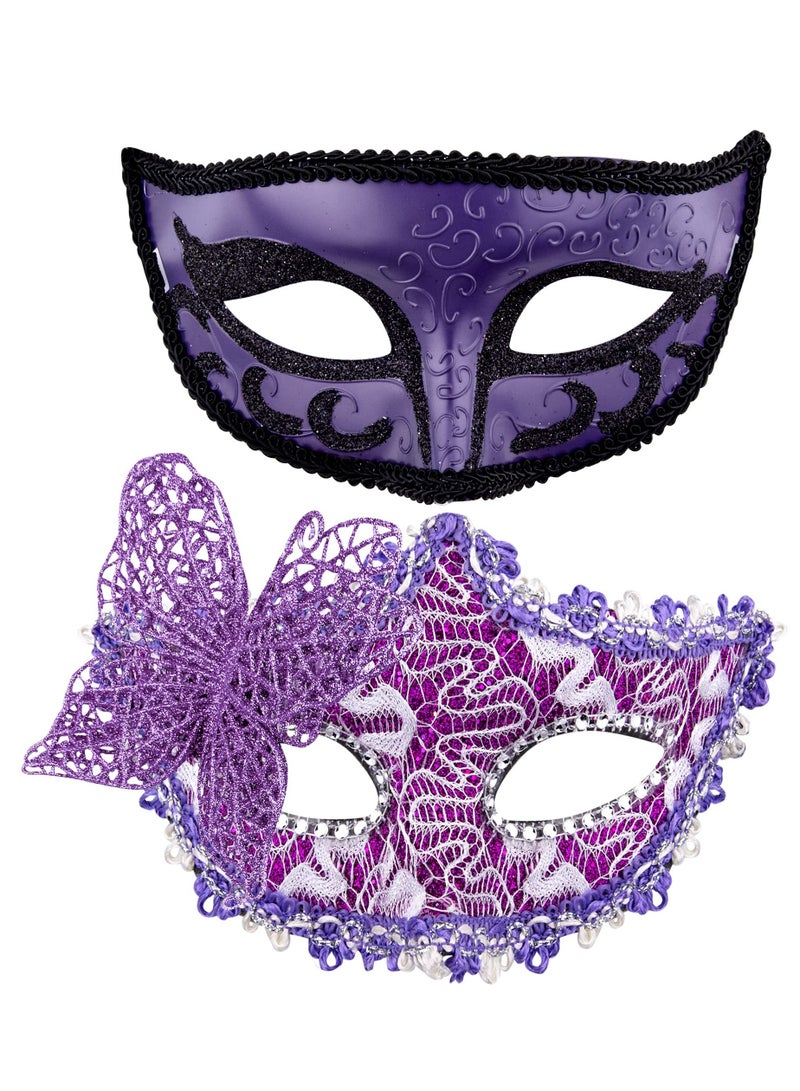 Zikra Couple's Venetian Masquerade Masks Set for Mardi Gras - Elegant Party Masks for Men and Women, Perfect for Celebrations and Special Occasions. - Image 1