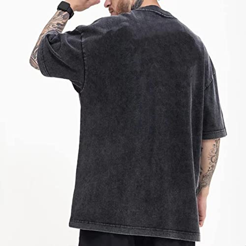 POHADON 3 Pcs Men's Oversized Cotton Summer T-Shirts - Vintage Baggy Tee Loose Fit Short Sleeve T-Shirts Casual Streetwear (E,S) - Image 3