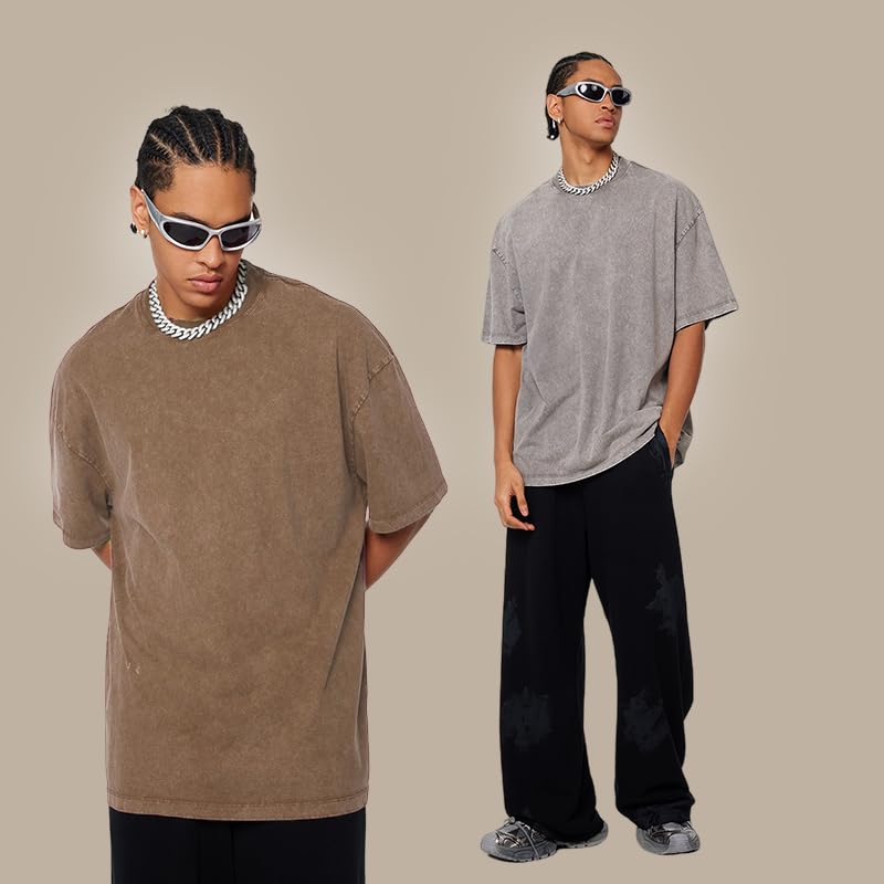 POHADON 3 Pcs Men's Oversized Cotton Summer T-Shirts - Vintage Baggy Tee Loose Fit Short Sleeve T-Shirts Casual Streetwear (E,S) - Image 5