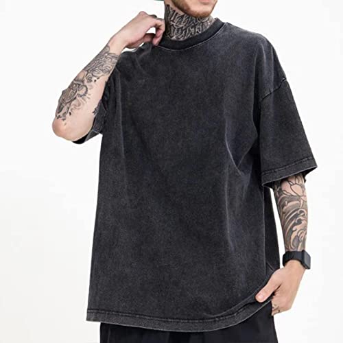 POHADON 3 Pcs Men's Oversized Cotton Summer T-Shirts - Vintage Baggy Tee Loose Fit Short Sleeve T-Shirts Casual Streetwear (E,S) - Image 2