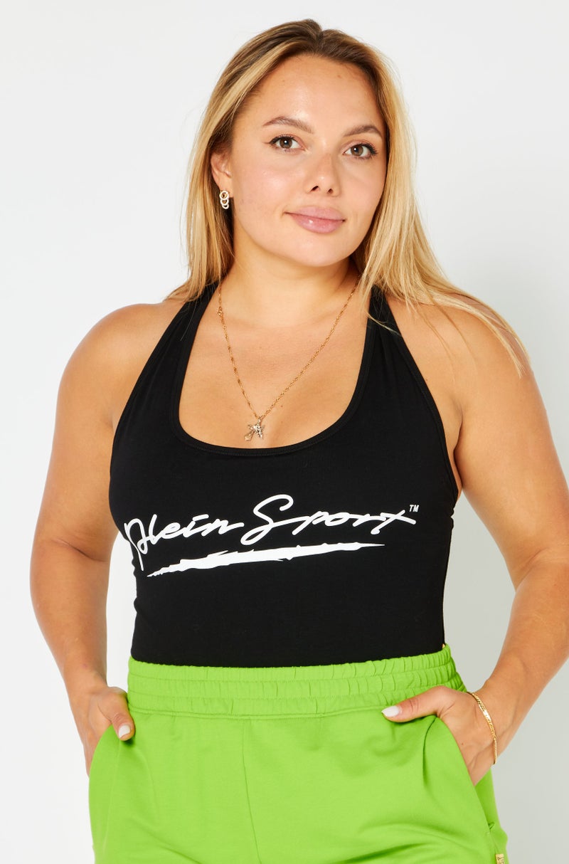 PHILIPP PLEIN Plein Sport Women Sportswear Fit Sleeveless Training Bodysuit, Black - Image 1