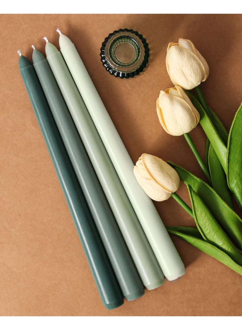 Taper Candles 10 Inch Green Set of 12 Unscented, Dripless, Smokeless Long Tall Tapered Candlesticks Wedding Home Decor Dinner Natural Color Series - Image 2