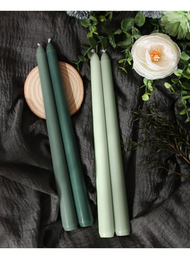 Taper Candles 10 Inch Green Set of 12 Unscented, Dripless, Smokeless Long Tall Tapered Candlesticks Wedding Home Decor Dinner Natural Color Series - Image 4