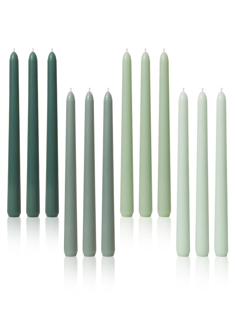 Taper Candles 10 Inch Green Set of 12 Unscented, Dripless, Smokeless Long Tall Tapered Candlesticks Wedding Home Decor Dinner Natural Color Series - Image 1