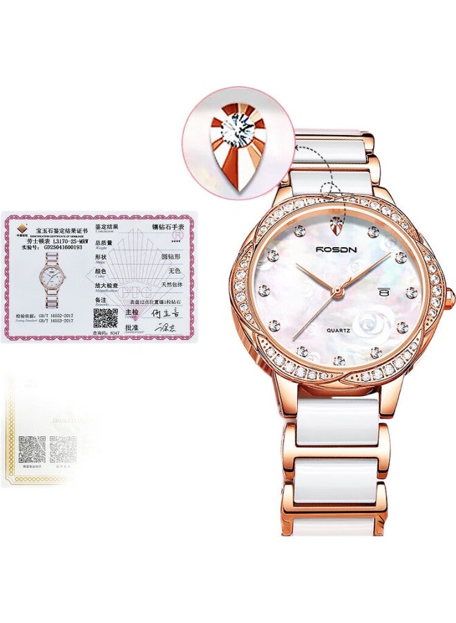 ROSDN Floral Series Women'S Watch With Ceramic Strap, Date Display, Water-Resistant Ladies' Watch, Top Ten Brand, Birthday Gift For Girlfriend - Image 1
