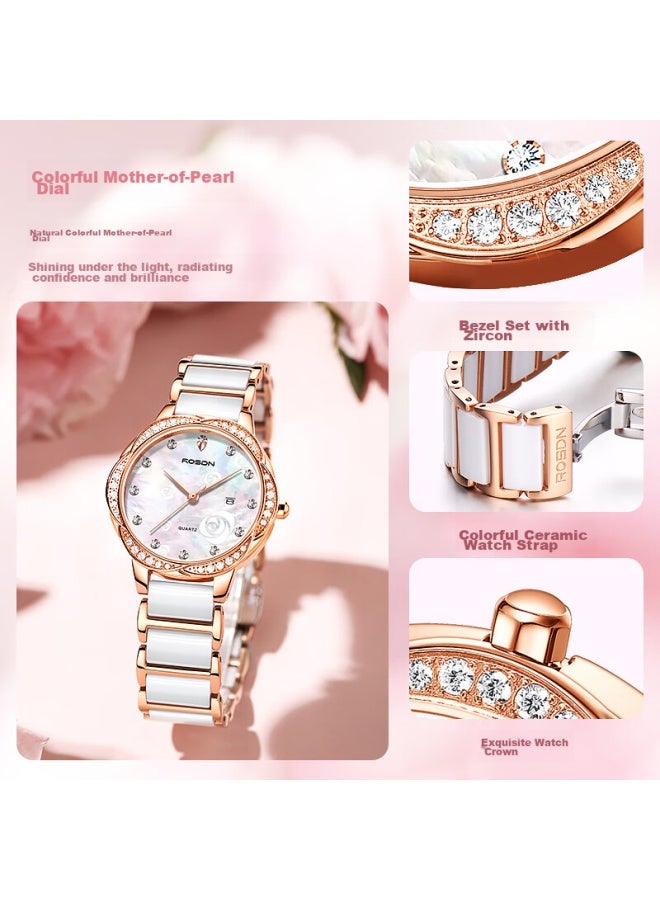 Rosdn Floral Series Women's Watch With Ceramic Strap, Date Display, Water-resistant Ladies' Watch, Top Ten Brand, Birthday Gift For Girlfriend - Image 3