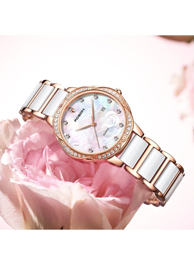 Rosdn Floral Series Women's Watch With Ceramic Strap, Date Display, Water-resistant Ladies' Watch, Top Ten Brand, Birthday Gift For Girlfriend - Image 5