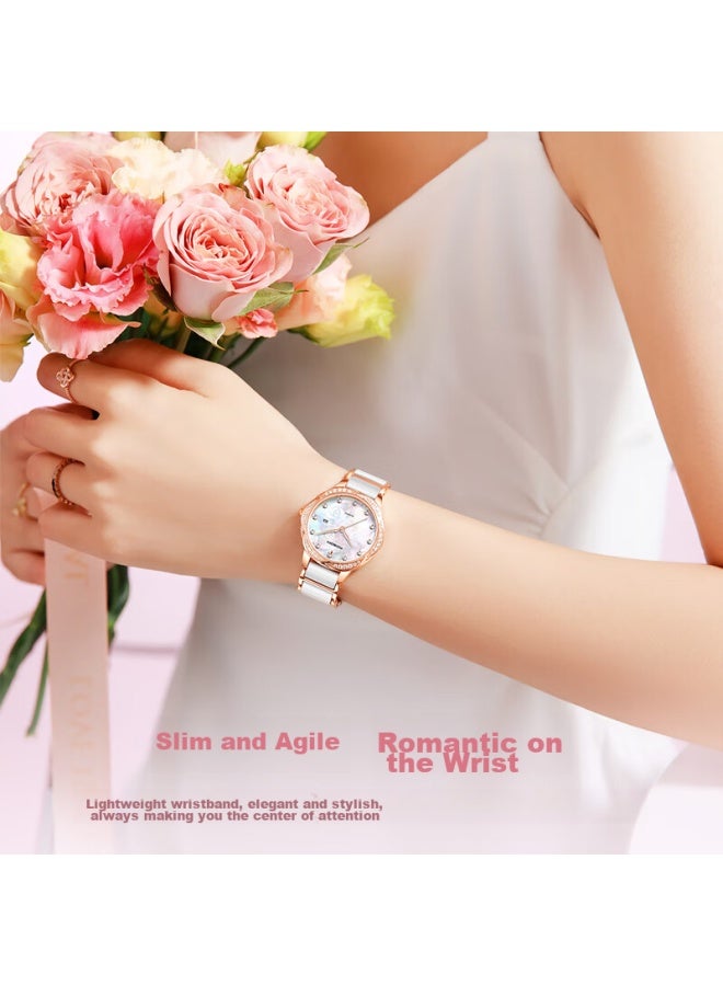 Rosdn Floral Series Women's Watch With Ceramic Strap, Date Display, Water-resistant Ladies' Watch, Top Ten Brand, Birthday Gift For Girlfriend - Image 2