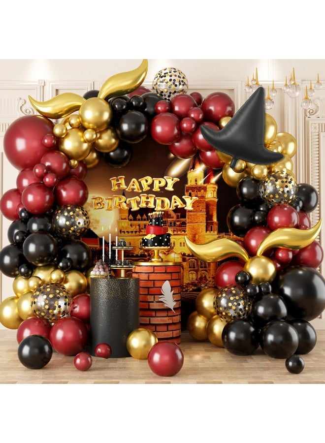 Sowide Balloon Garland Arch Kit - Burgundy Black Gold Balloons with Bonus DIY Hat and Wings for Baby Shower Anniversary Graduation Party Supplies - Image 1