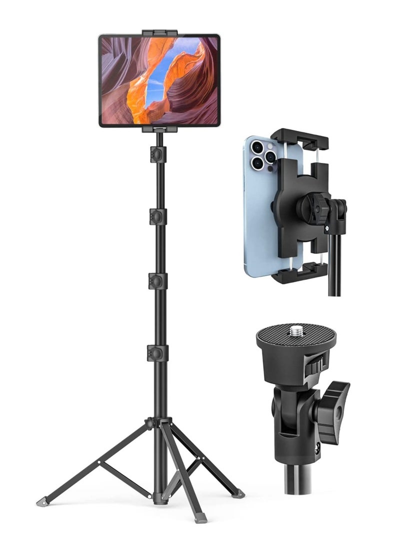 ELTRAZONE Tablet Floor Tripod Stand 62 inch Height Adjustable Holder with 360° Rotating Phone Tripod Mount & 1/4'' Screw for iPad Pro 12.9 Air Mini, iPhone, 4-13" Tablet & Cell Phones - Image 1