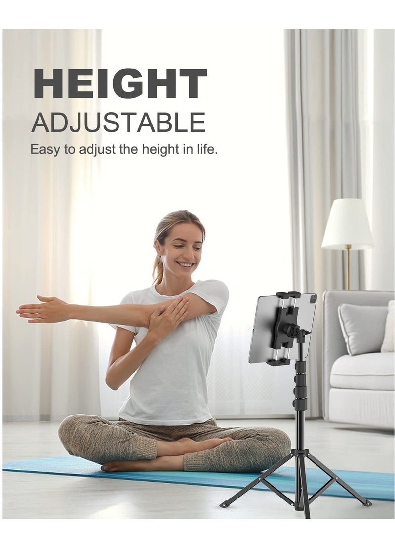 ELTRAZONE Tablet Floor Tripod Stand 62 inch Height Adjustable Holder with 360° Rotating Phone Tripod Mount & 1/4'' Screw for iPad Pro 12.9 Air Mini, iPhone, 4-13" Tablet & Cell Phones - Image 3