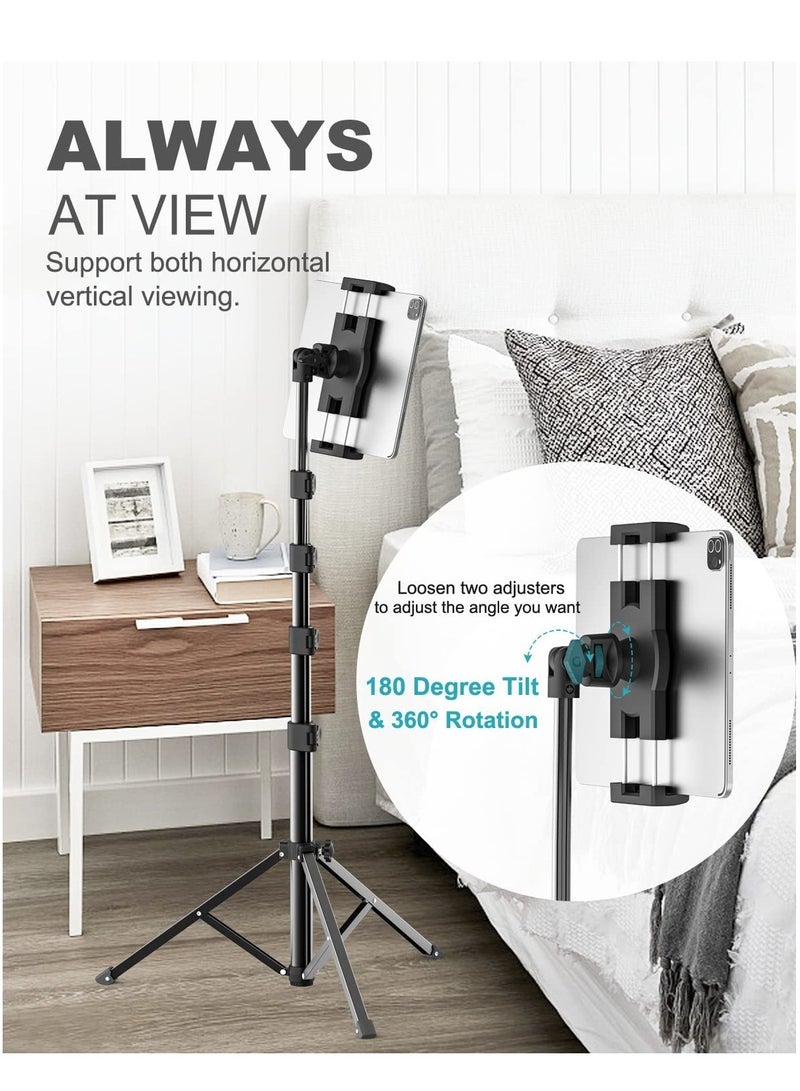 ELTRAZONE Tablet Floor Tripod Stand 62 inch Height Adjustable Holder with 360° Rotating Phone Tripod Mount & 1/4'' Screw for iPad Pro 12.9 Air Mini, iPhone, 4-13" Tablet & Cell Phones - Image 4