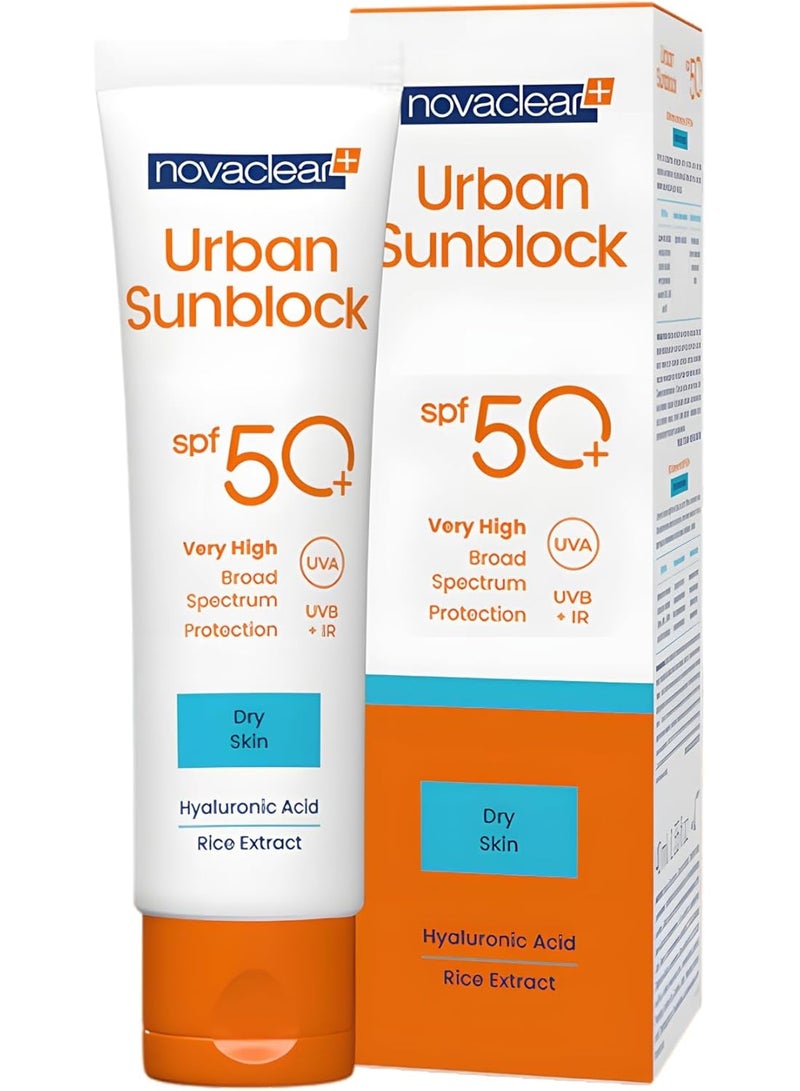 novaclear نوفيكلير واقي شمس حضري SPF 50+ للبشرة الجافة 40 مل – واقي شمس واسع الطيف مع حمض الهيالورونيك ومستخلص الأرز - Image 1