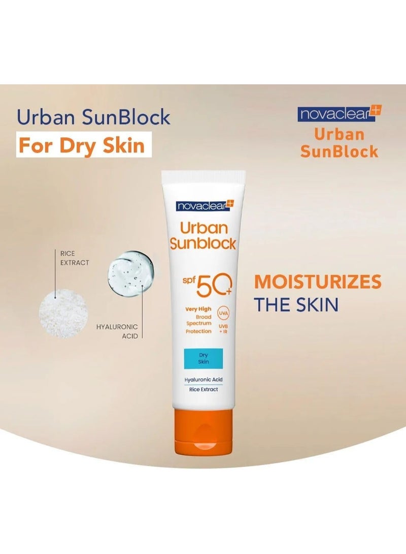 novaclear نوفيكلير واقي شمس حضري SPF 50+ للبشرة الجافة 40 مل – واقي شمس واسع الطيف مع حمض الهيالورونيك ومستخلص الأرز - Image 2