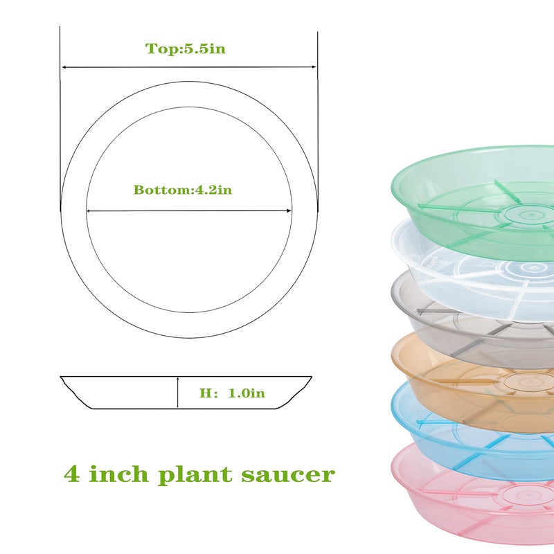 Afrine Plant Saucer 4 inch 6 Pack Drip Tray, 4 5 6 8 9 10 12 14 16 18 inch, Heavy Sturdy Plastic Planter Flower Pot Saucers for Indoor Outdoor Garden, Plant Water Drip Trays for pots Base (4", Clear) - Image 2