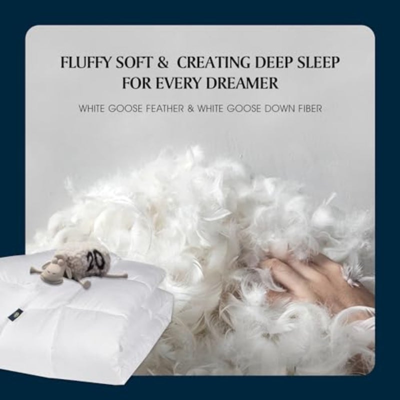 Hotel luxury hypoallergenic bedding comforter, 100 cotton cover, white, goose feather down fiber cotton fill, 68 x 90 inch 168 x 229 cm - Image 3
