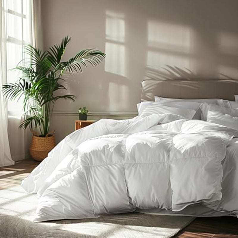 Hotel luxury hypoallergenic bedding comforter, 100 cotton cover, white, goose feather down fiber cotton fill, 68 x 90 inch 168 x 229 cm - Image 1