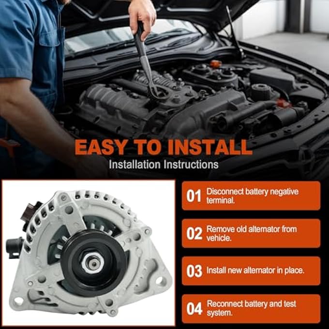 WELLBOX Alternator Compatible with Ford Mustang V6 3.7L 2011-2014, 12V 150A High Output 150Amp 6-Groove Pulley, OE 11623N 104210-2970 90295798 BR3T-10300-EC - Image 5