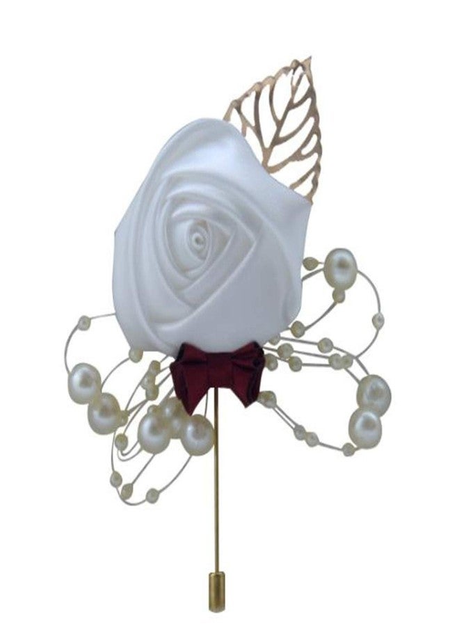 HE ANDI Groom Rose Boutonniere Corsage for Men, Lapel Pin Brooch for Wedding Flowers Party Decoration(1PC) (white) - Image 1