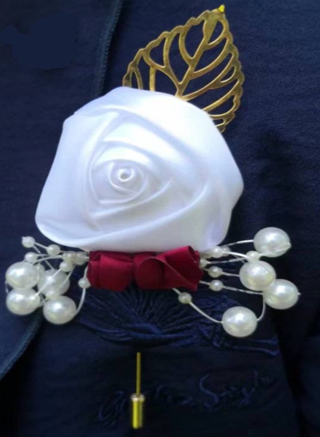 HE ANDI Groom Rose Boutonniere Corsage for Men, Lapel Pin Brooch for Wedding Flowers Party Decoration(1PC) (white) - Image 2