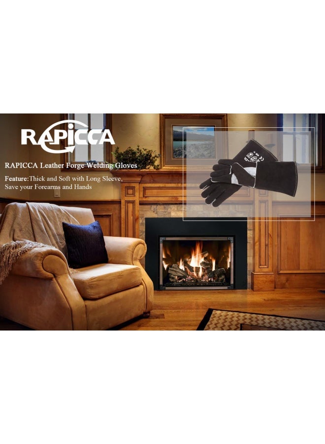 Generic Rapicca  Welding Gloves Fire Heat Resistant Fireproof Leather For Stick Mig Flux-Core Welder Forge Fireplace Fire Pit - Image 2