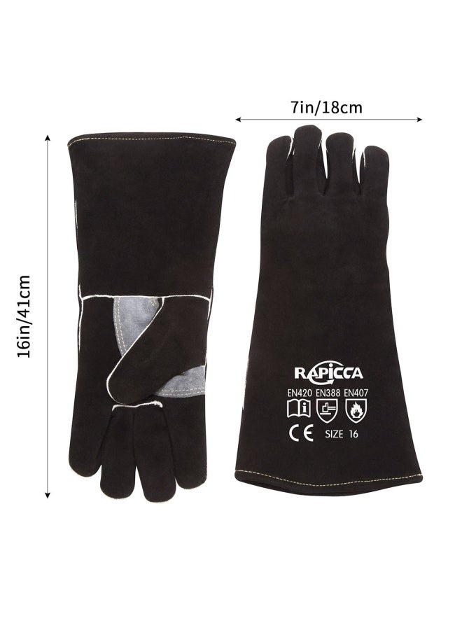 Generic Rapicca  Welding Gloves Fire Heat Resistant Fireproof Leather For Stick Mig Flux-Core Welder Forge Fireplace Fire Pit - Image 5