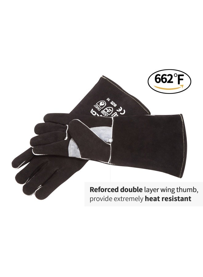 Generic Rapicca  Welding Gloves Fire Heat Resistant Fireproof Leather For Stick Mig Flux-Core Welder Forge Fireplace Fire Pit - Image 3