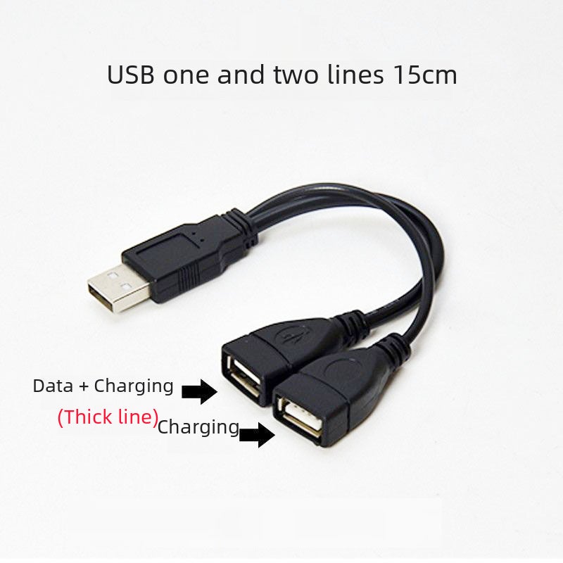 Car USB Splitter Adapter 1-to-2 Extension Cable Black 