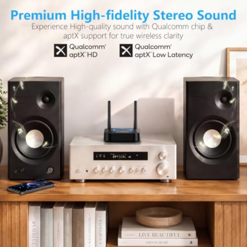 Home stereo system use, aluminum alloy, black, upgraded Bluetooth 5.2 with aptX HD, 3D surround, low latency, optical/RCA/AUX/3.5mm/coaxial support - Image 2