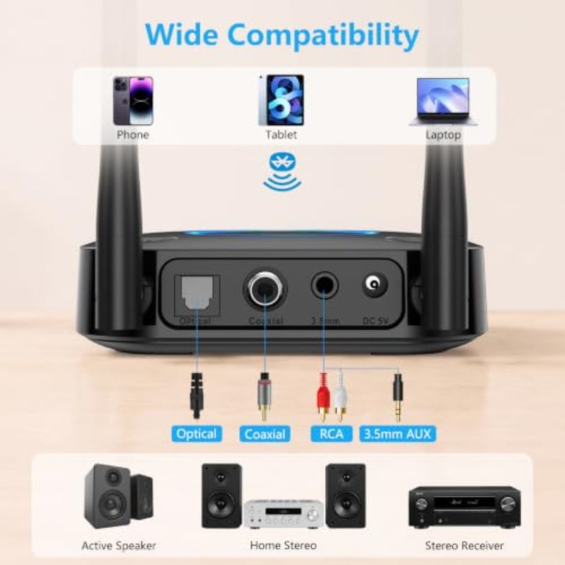 Home stereo system use, aluminum alloy, black, upgraded Bluetooth 5.2 with aptX HD, 3D surround, low latency, optical/RCA/AUX/3.5mm/coaxial support - Image 5