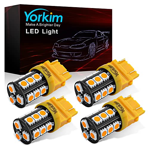 Yorkim 3157 LED Light Bulbs Amber Super Bright, 3056 3156 3156A 3057 4057 3157 4157 T25 LED Bulbs for Brake Lights, Backup Reverse Lights, Reverse Tail Lights - Pack of 4 - Image 1