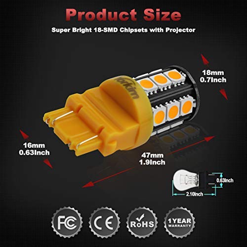 Yorkim 3157 LED Light Bulbs Amber Super Bright, 3056 3156 3156A 3057 4057 3157 4157 T25 LED Bulbs for Brake Lights, Backup Reverse Lights, Reverse Tail Lights - Pack of 4 - Image 2