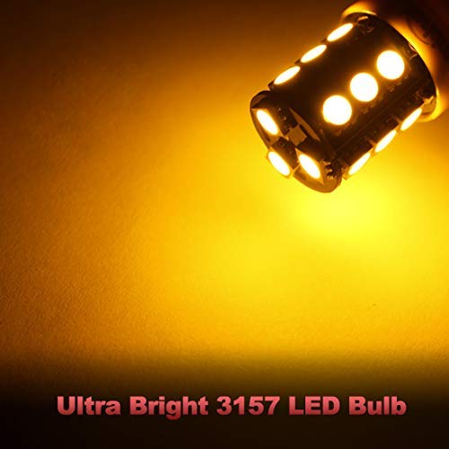 Yorkim 3157 LED Light Bulbs Amber Super Bright, 3056 3156 3156A 3057 4057 3157 4157 T25 LED Bulbs for Brake Lights, Backup Reverse Lights, Reverse Tail Lights - Pack of 4 - Image 4
