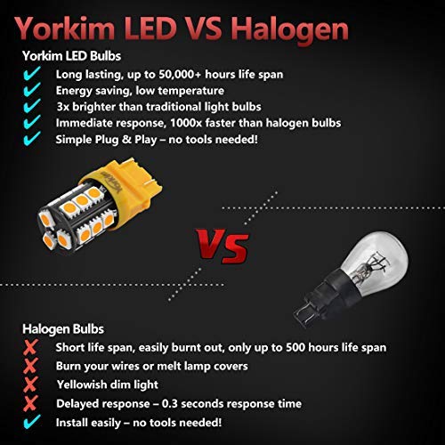 Yorkim 3157 LED Light Bulbs Amber Super Bright, 3056 3156 3156A 3057 4057 3157 4157 T25 LED Bulbs for Brake Lights, Backup Reverse Lights, Reverse Tail Lights - Pack of 4 - Image 3