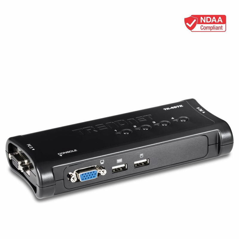 TRENDnet 4-Port USB KVM Switch Kit, VGA and USB Connections, 2048 x 1536 Resolution, Cabling Included, Control Up to 4 Computers, Compliant with Window, Linux, and Mac OS, Black, TK-407K - Image 2