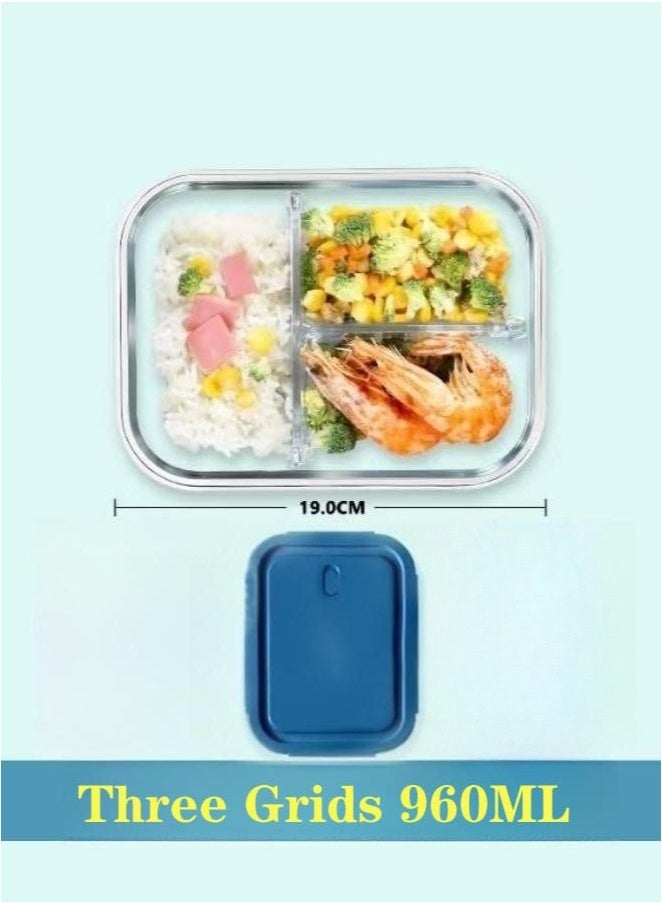 MIXDE 3 Piece Microwave Heating High Borosilicate Glass Lunch Box Glass Bowls 1000ml, 960ml, 700ml with Insulation Bag - Image 4