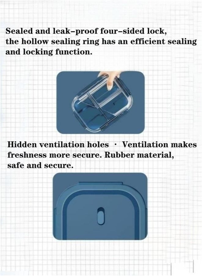 MIXDE 3 Piece Microwave Heating High Borosilicate Glass Lunch Box Glass Bowls 1000ml, 960ml, 700ml with Insulation Bag - Image 3