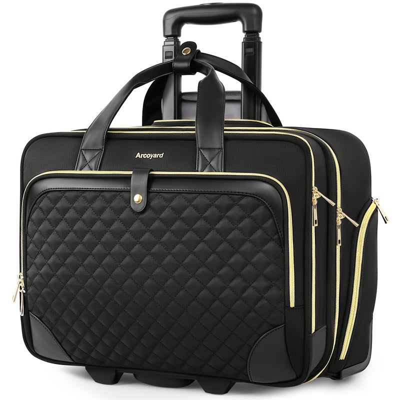 Arcoyard Rolling Laptop Bag Rolling Briefcase for Women with Waterproof Pocket 16 Inch Computer Bag Underseat Carry On Luggage with Wheels for Work Travel Business Lightweight Black - Image 2