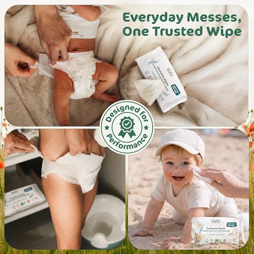 Naty Flushable Baby Wipes | 98% Water, Hypoallergenic & Natural for Sensitive Skin | Unscented, Fragrance-Free, Plant-Based | Plastic-Free, Water-Degradable | Newborn & Toddler | 168 Count (3 Packs) - Image 4