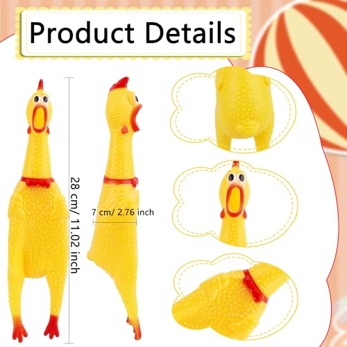 Plukeen 12 Pack Squeeze Screaming Rubber Chicken 11 Inch Yellow Squawking Chicken Rubber Squeaky Chicken Toy for Kids Adults Dogs Pets Prank Novelty Toy Reduce Separation Stress Anxiety - Image 5
